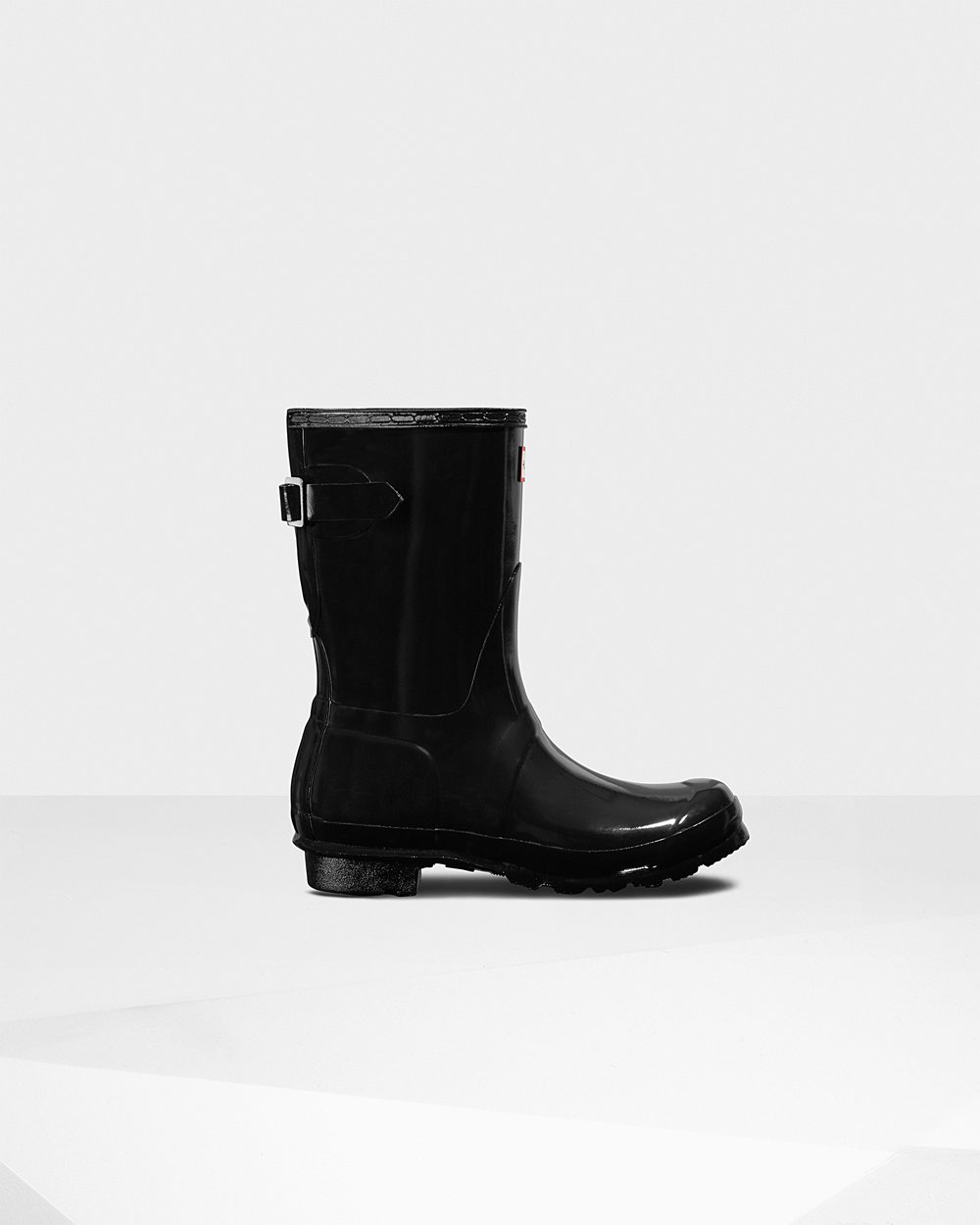 Womens Hunter Original Back Adjustable Gloss - Short Rain Boots Black - 4526-IKWOQ